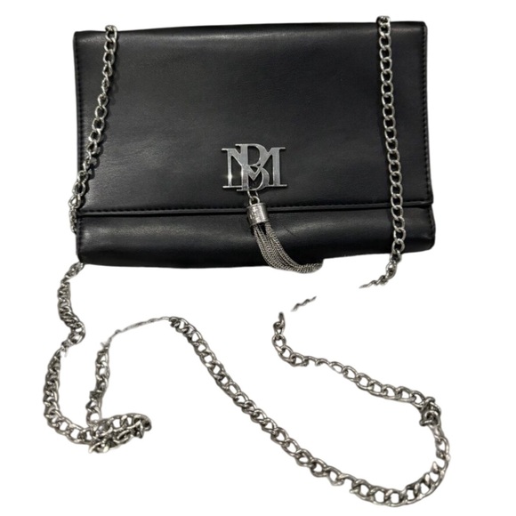 BADGLEY MISHKA - Black Vegan Leather with Gun Metal Hardware Logo, Tassel, Strap - Picture 16 of 16